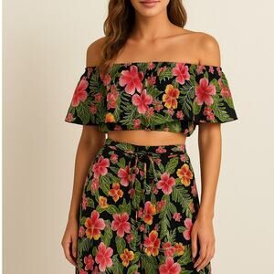 Just from Bali Womens Top and Skirt Set Size S Vacation Tropical Floral